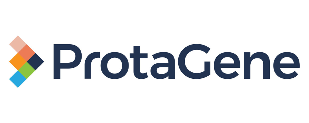 The image shows the logo of ProtaGene with its name in blue text next to colorful overlapping squares forming an arrow.
