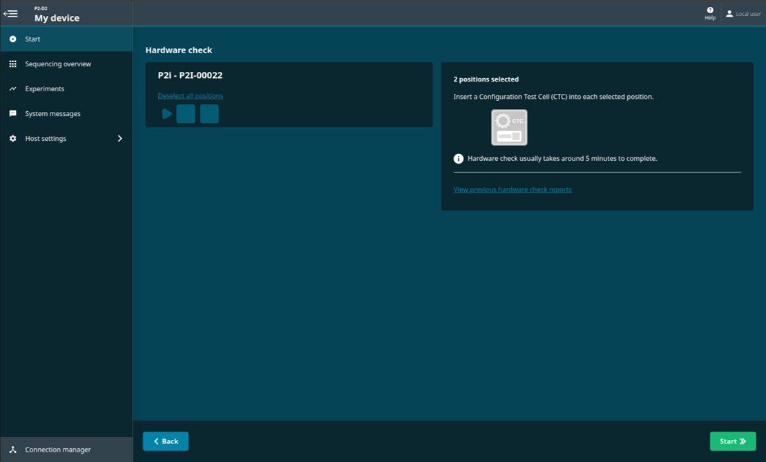 Positions selected for hardware check Positions selected for hardware check