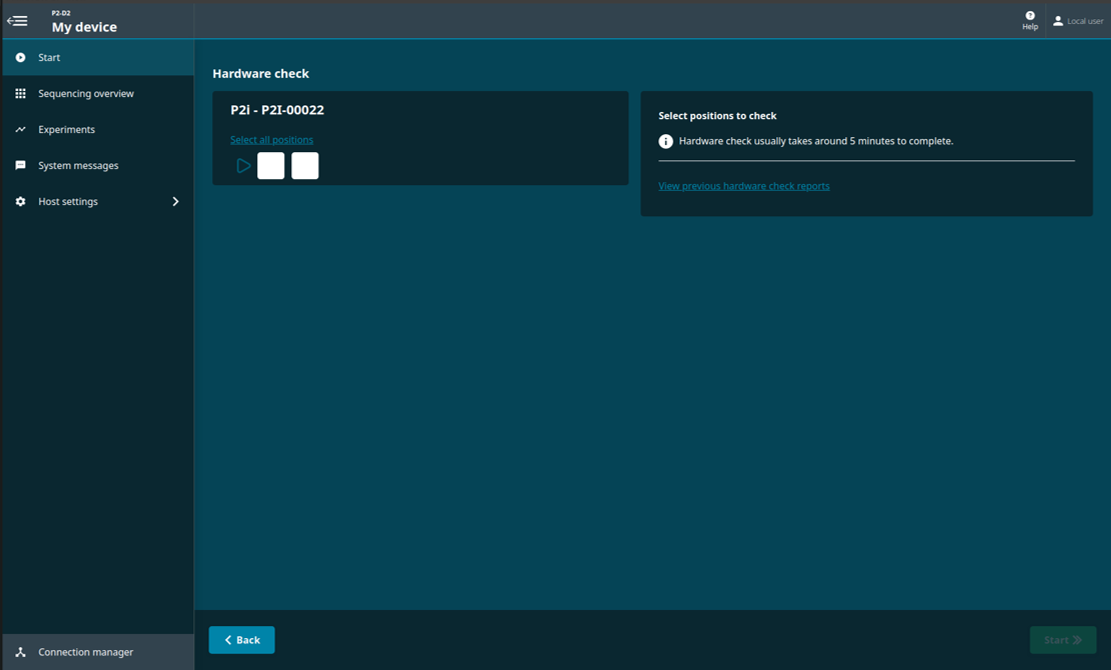 Select positions for hardware check Select positions for hardware check
