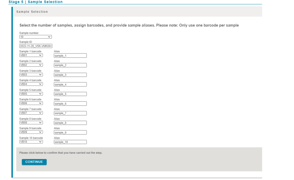 VMK Sample Selection Screen