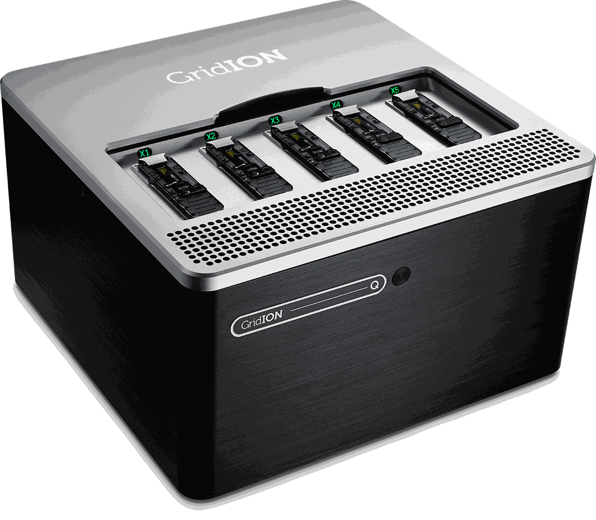 GridION Q-Line elevated angled view with flow cells