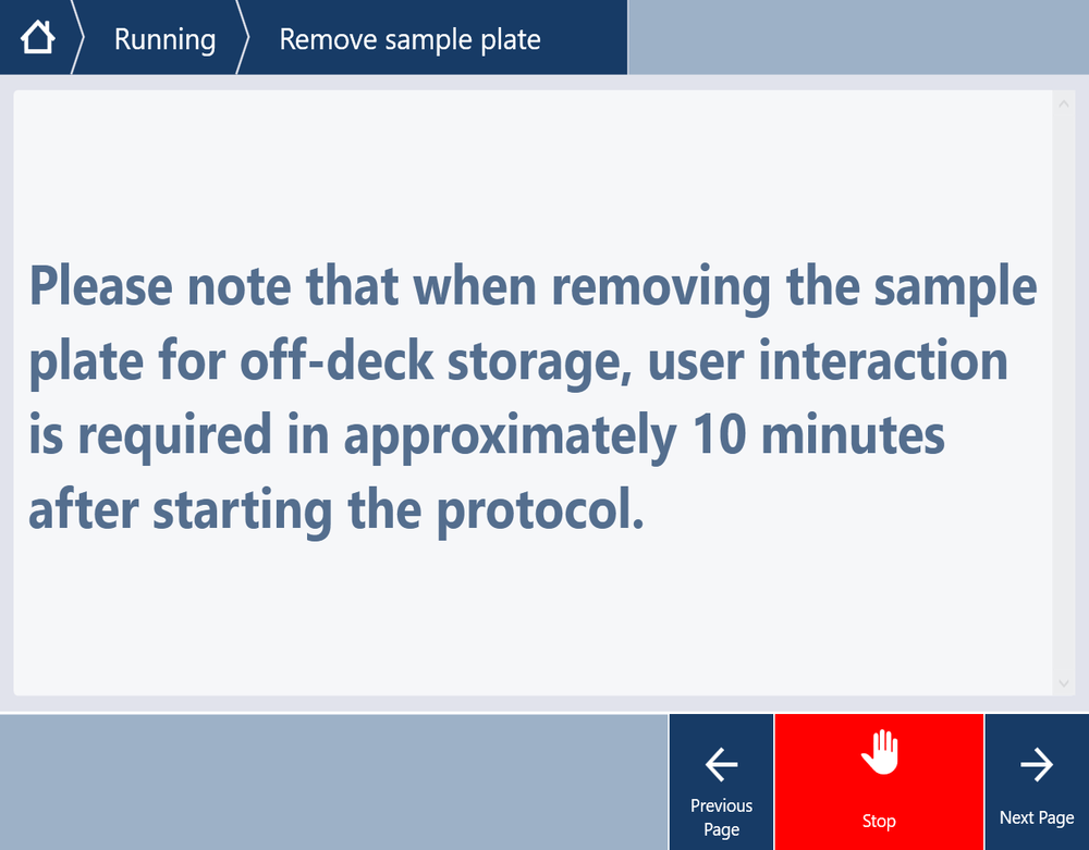 Page 7- IF store off deck - remove sample plate warning