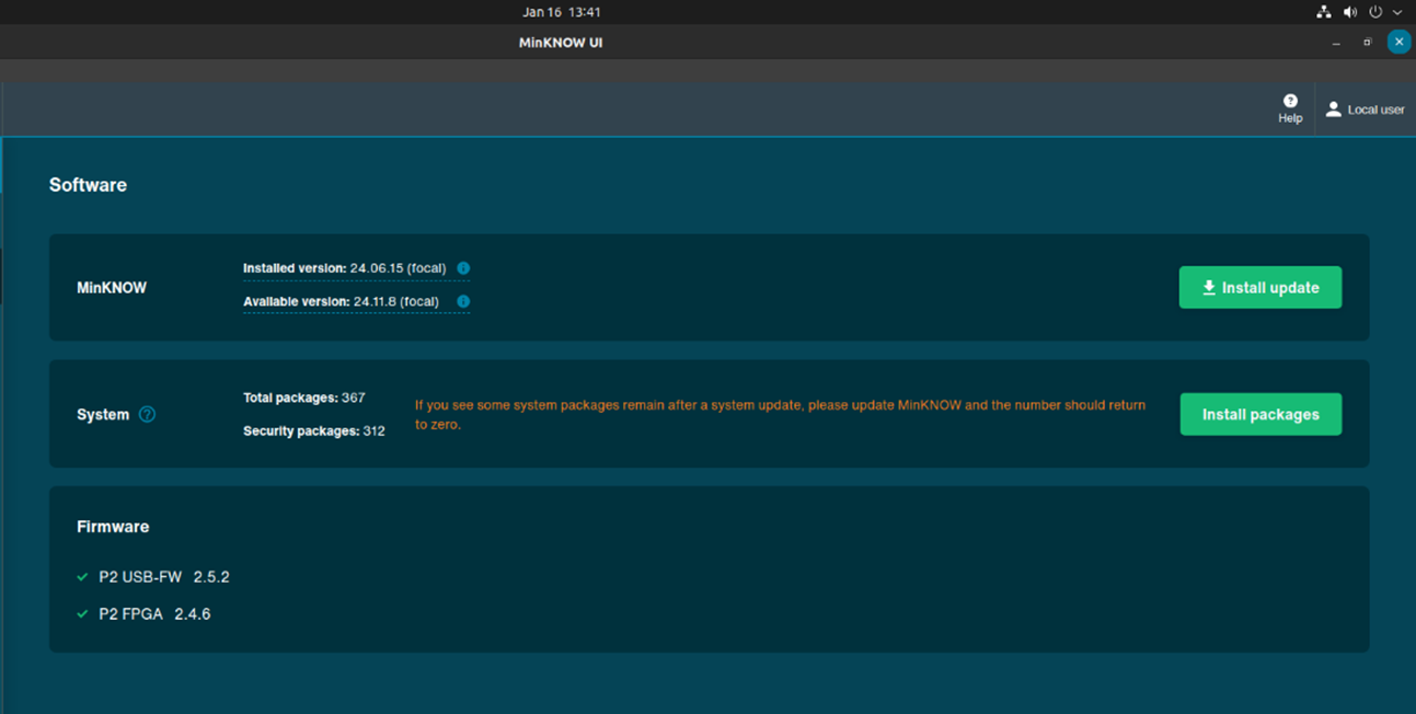 MinKNOW update via Software setting MinKNOW update via Software setting