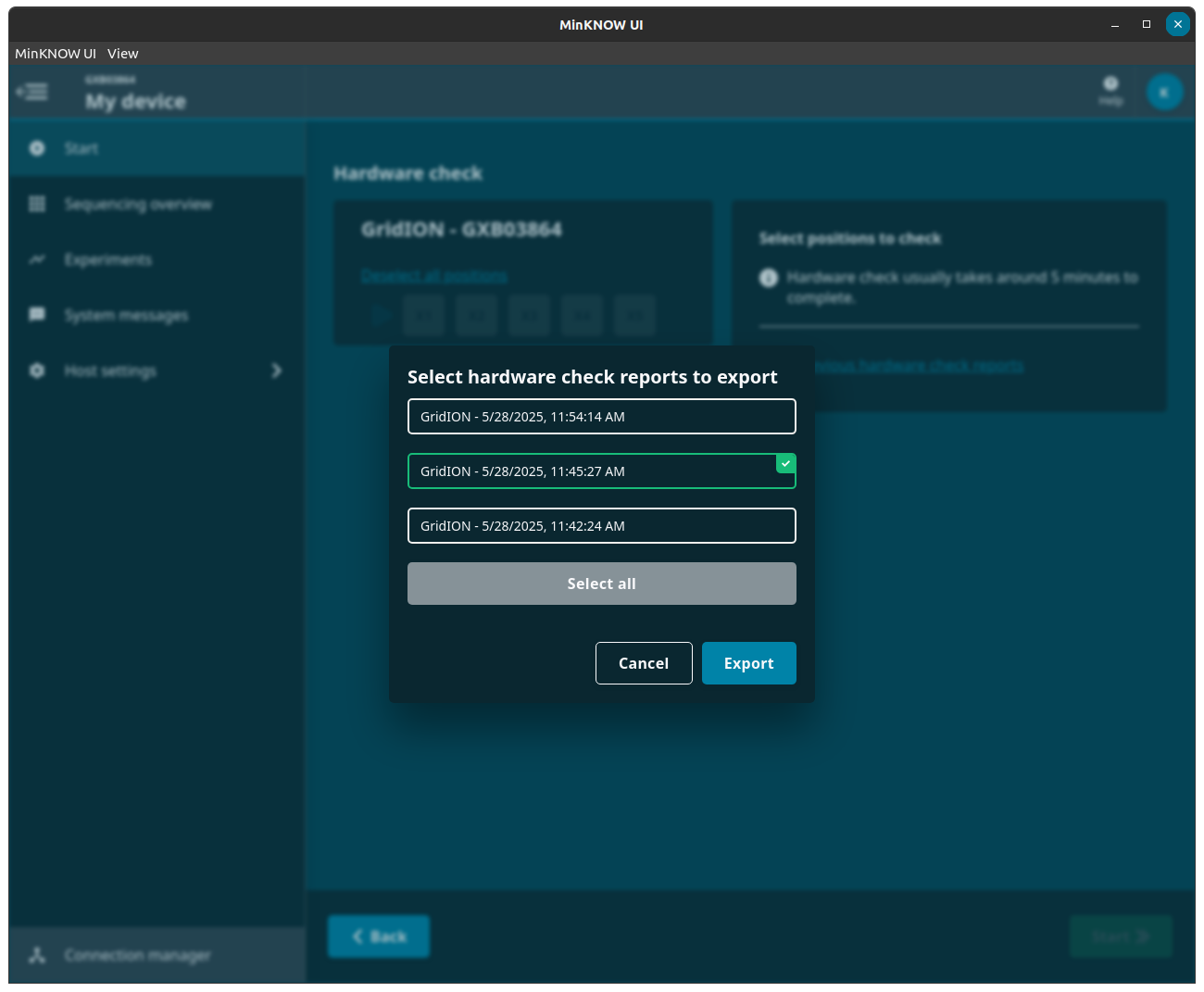 Exporting hardware check Exporting hardware check