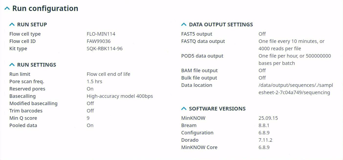 technical run report run config