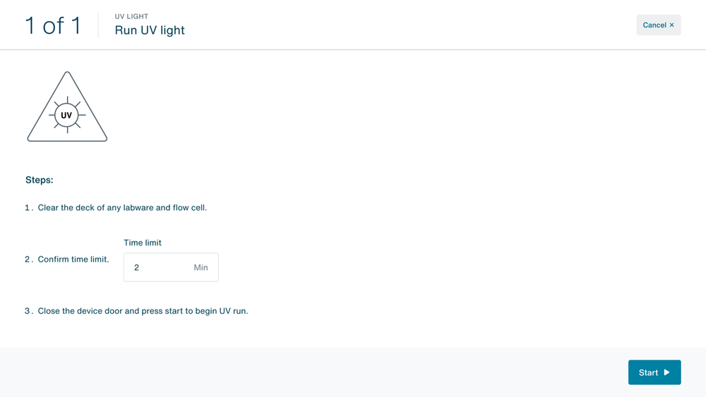 Selecting UV light duration Selecting UV light duration