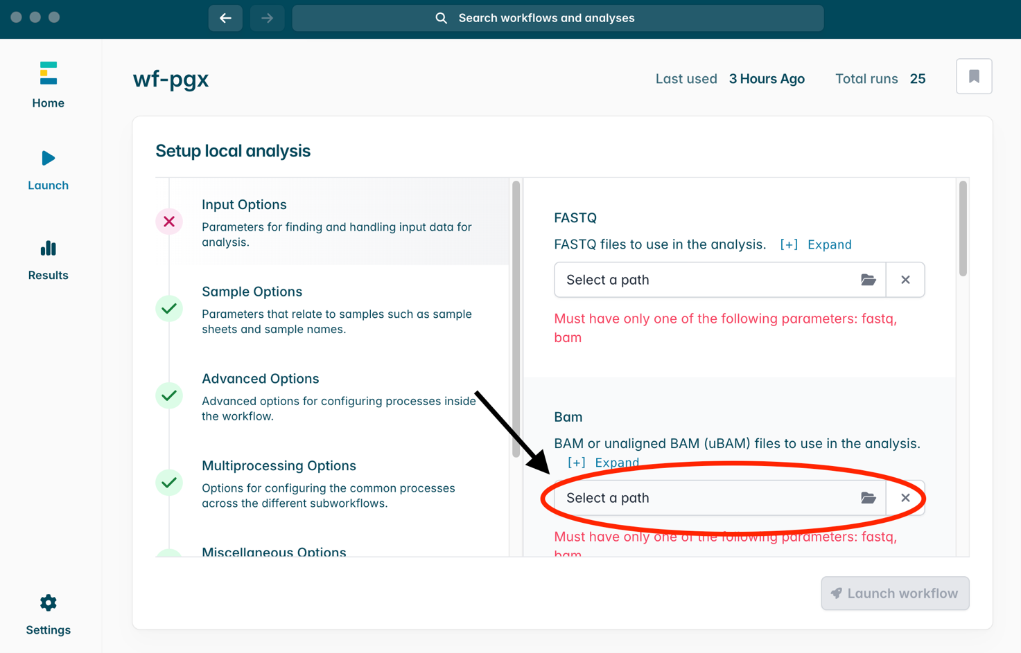 Selecting the directory with sample data Selecting the directory with sample data