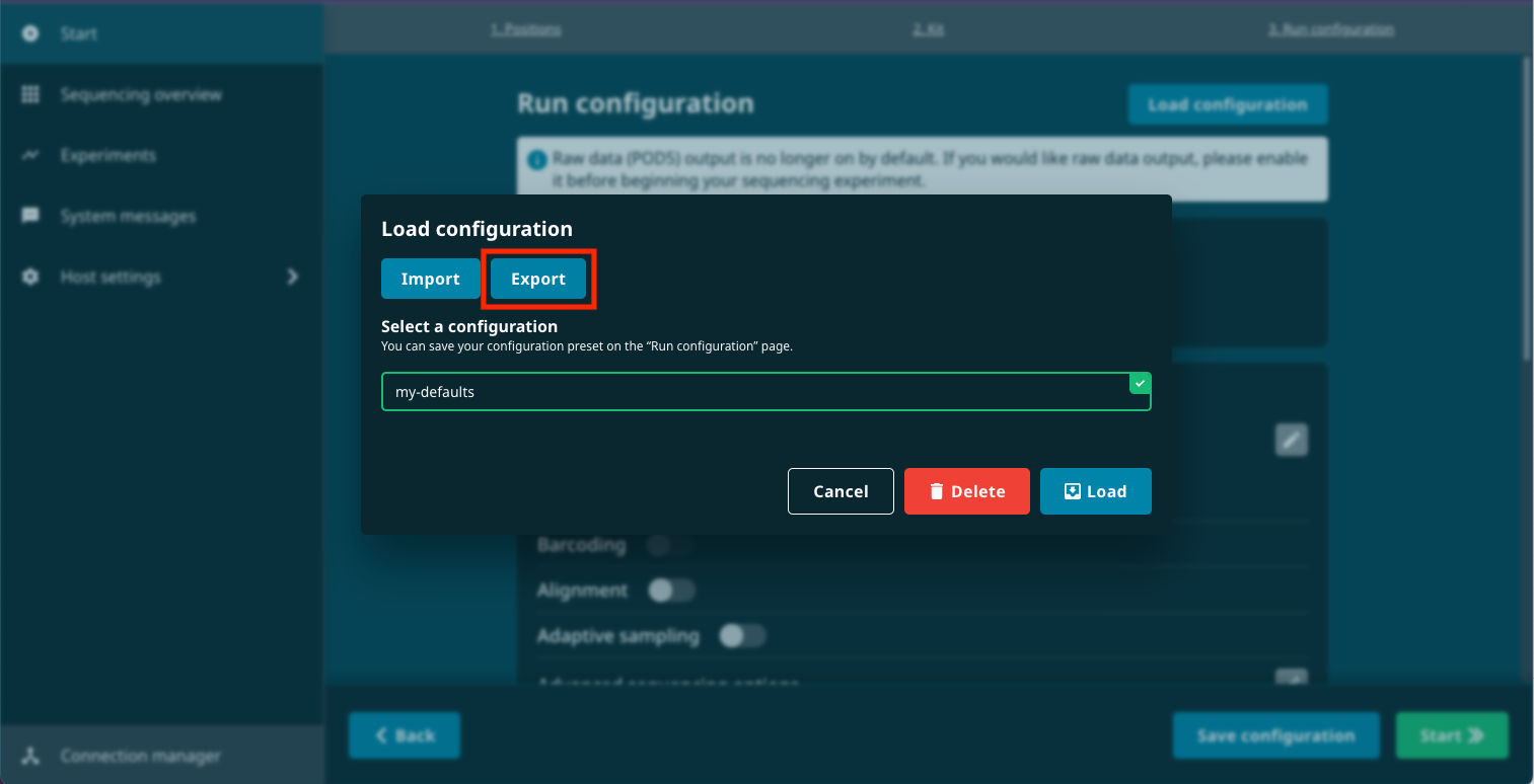 load config window - click export load config window - click export