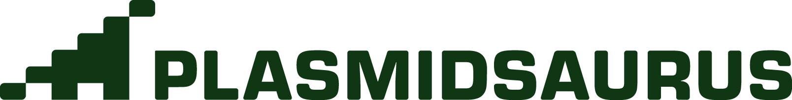 The image shows the logo for "Plasmidsaurus" with a stylized green dinosaur silhouette beside the name.