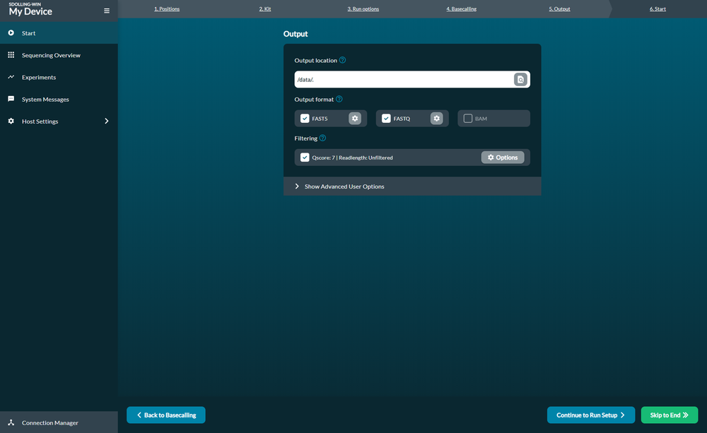 Output run options Output run options