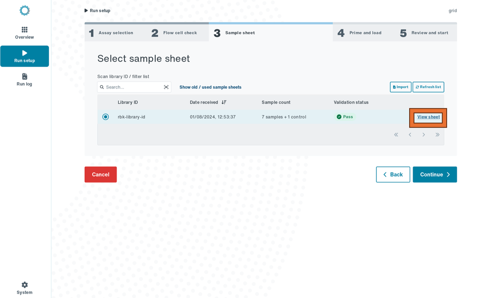 View sheet
