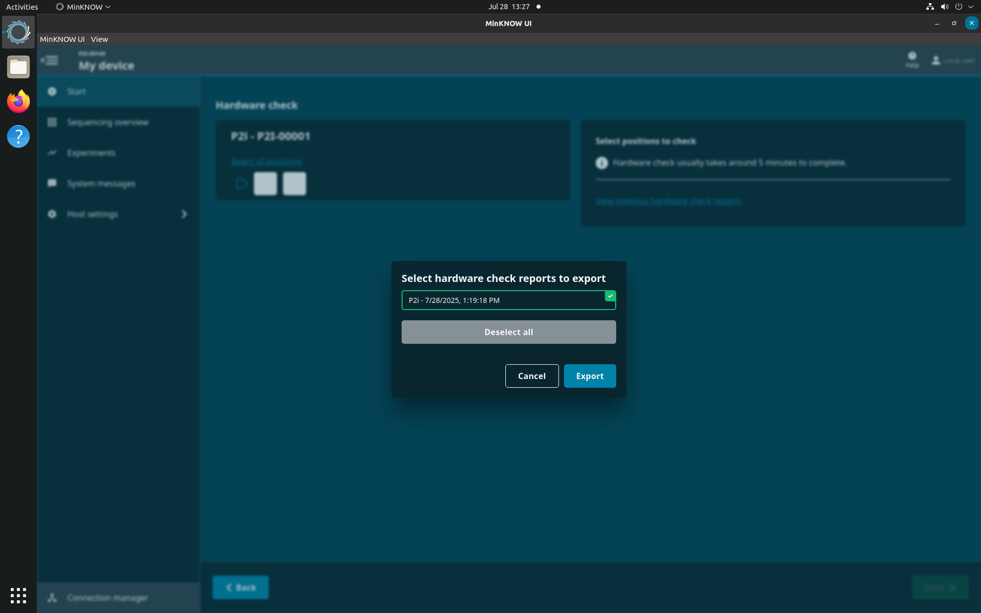 Exporting hardware check report Exporting hardware check report