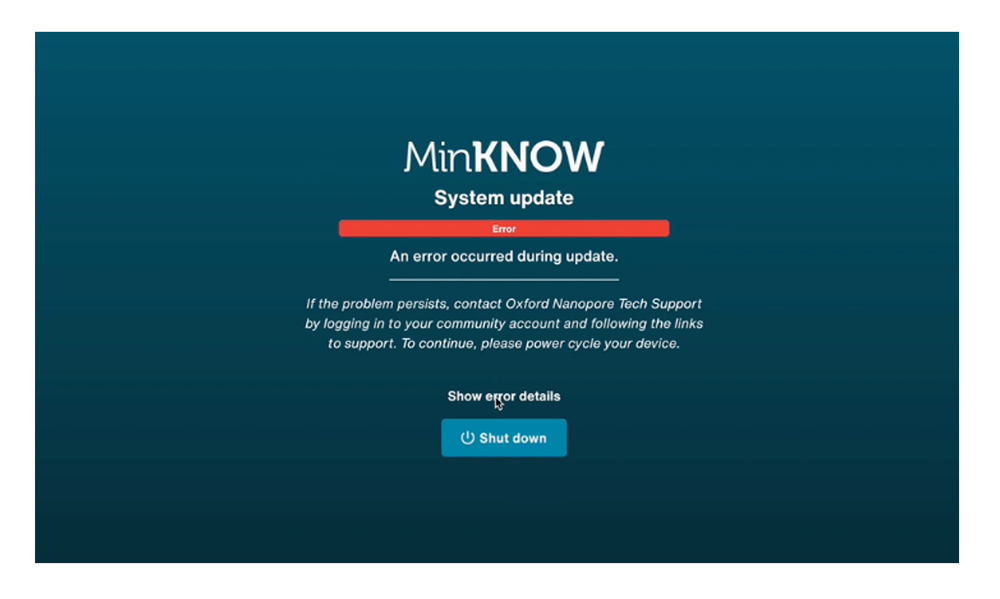 MinKNOW system update error MinKNOW system update error