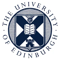 Emblem of the University of Edinburgh featuring a shield with an open book and a castle, surrounded by the university's name.