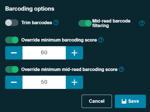 MRT Run setup Barcoding options MRT Run setup Barcoding options