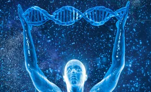 An avatar holding a double helix