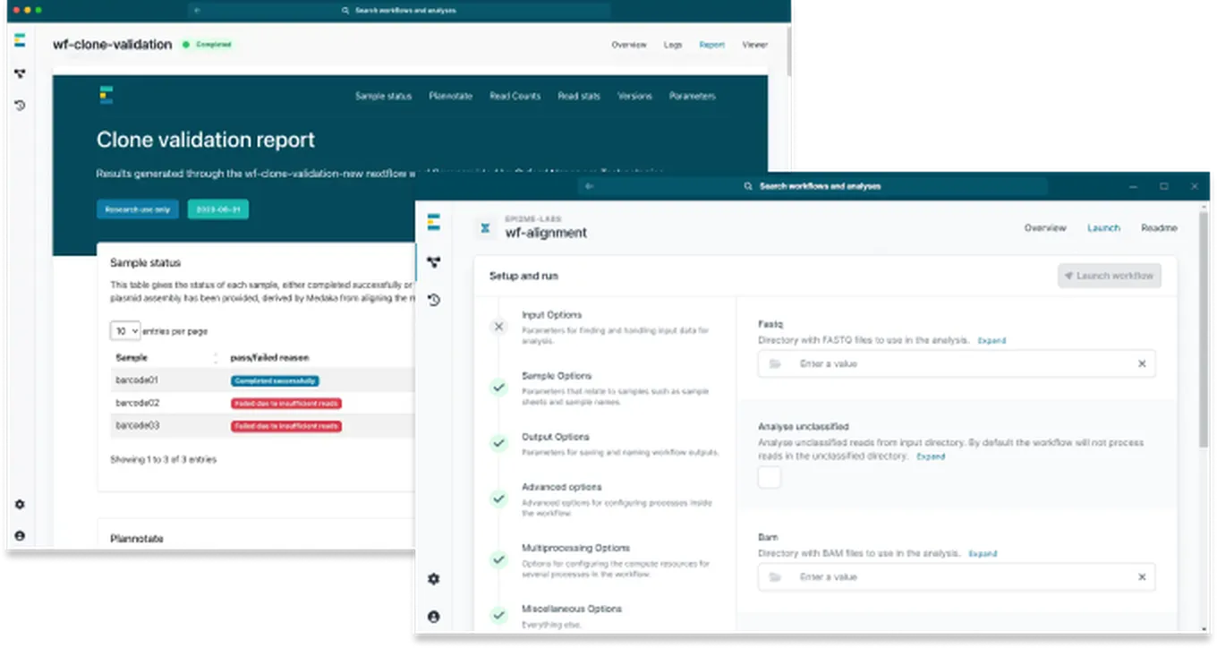 Screenshots of the EPI2ME software