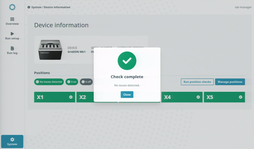 Device information page 250933 Run position checks complete