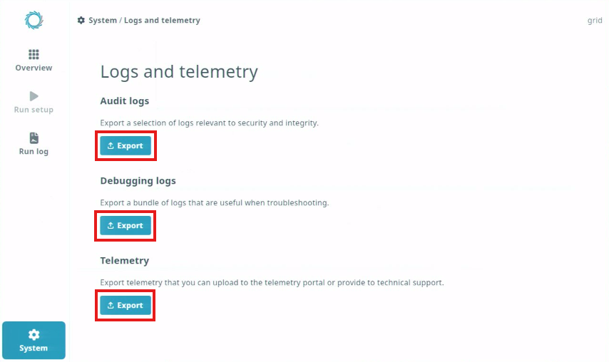 Logs and telemetry page-click export