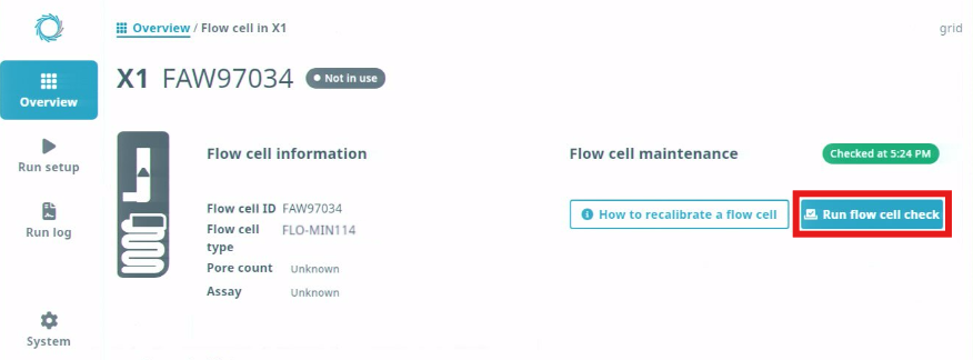 View flow cell - run flow cell check