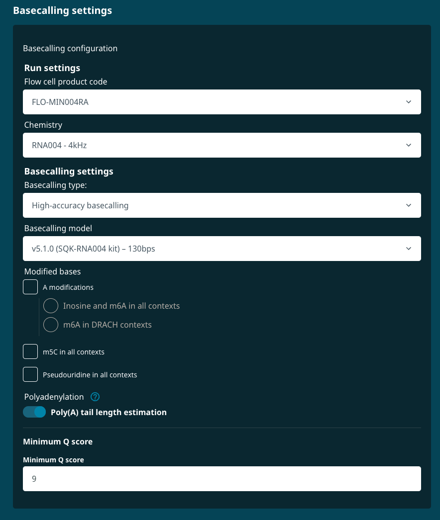 basecalling settings poly(A) tail length estimation basecalling settings poly(A) tail length estimation