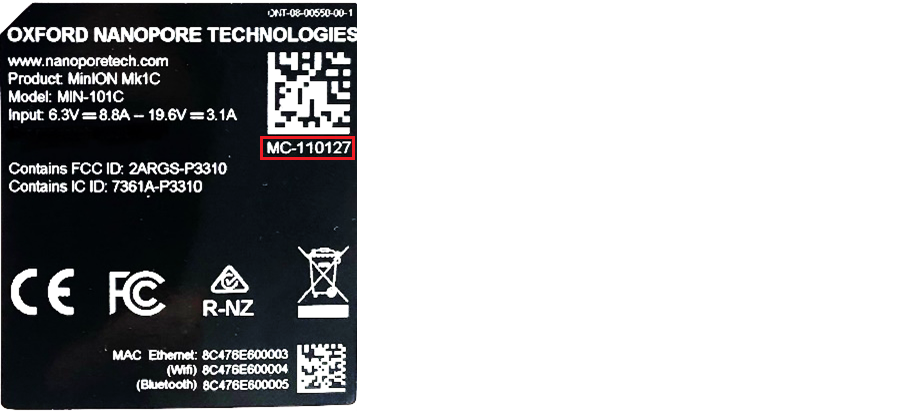 MinION Mk1C serial label
