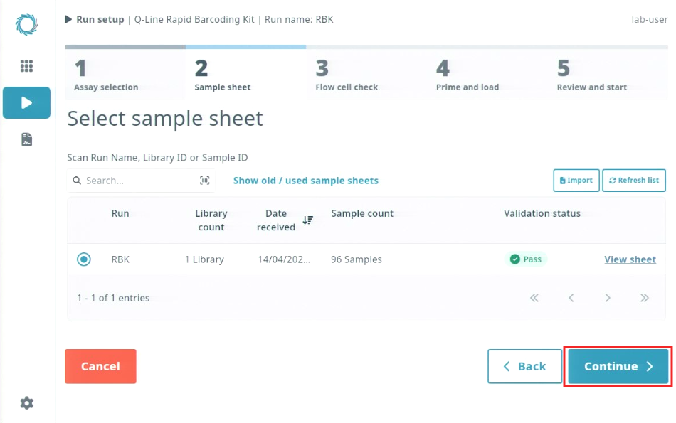 setup-run-5-RBK-valid sample sheet selected