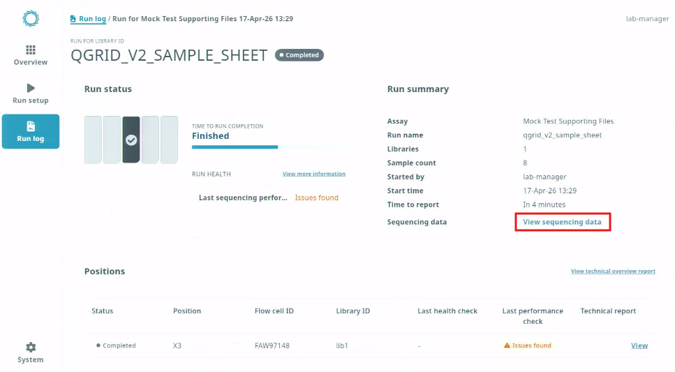 Run log_View sequencing data