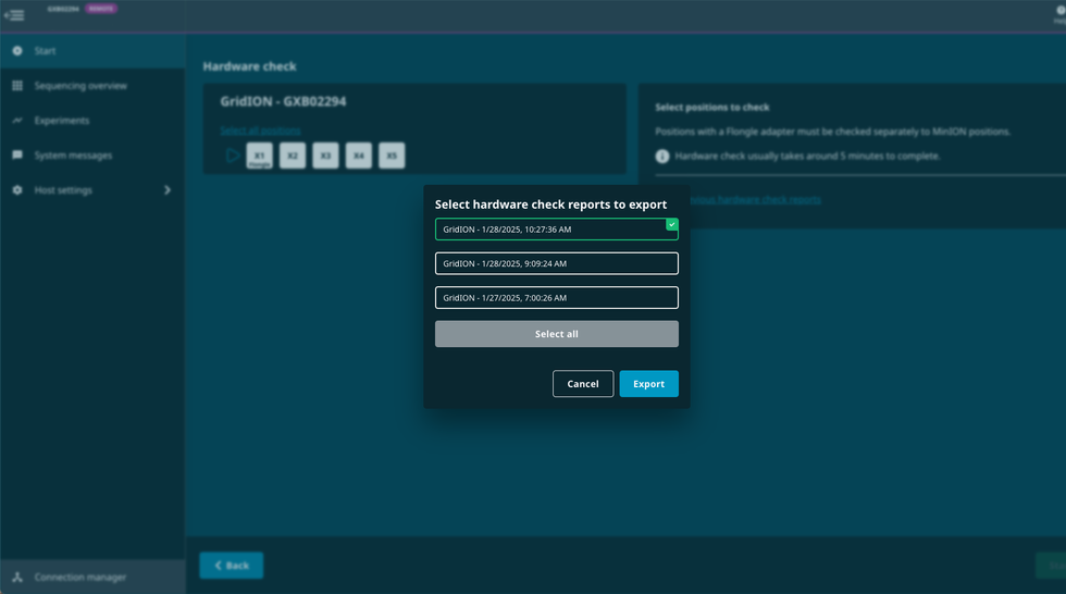 Hardware check select which reports to export Hardware check select which reports to export