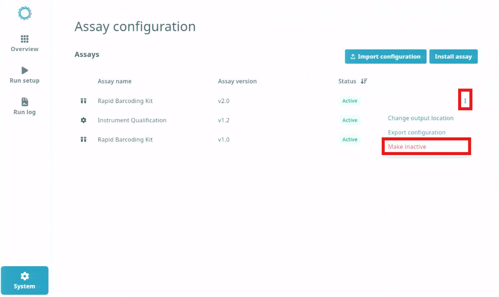 Assay config - make inactive