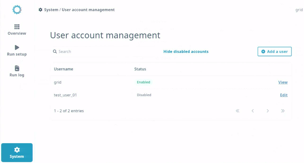 system-user acct management page